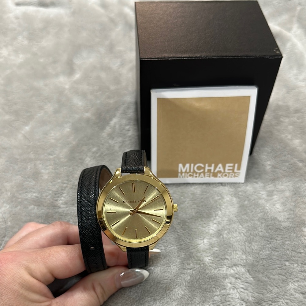 Michael Kors Gold Dial Black Strap Watch